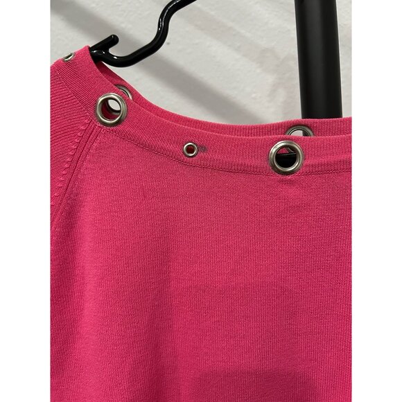 Knit Chic Womens Pink Grommet-Detail Long Sleeve Top Size Small - Picture 4 of 8